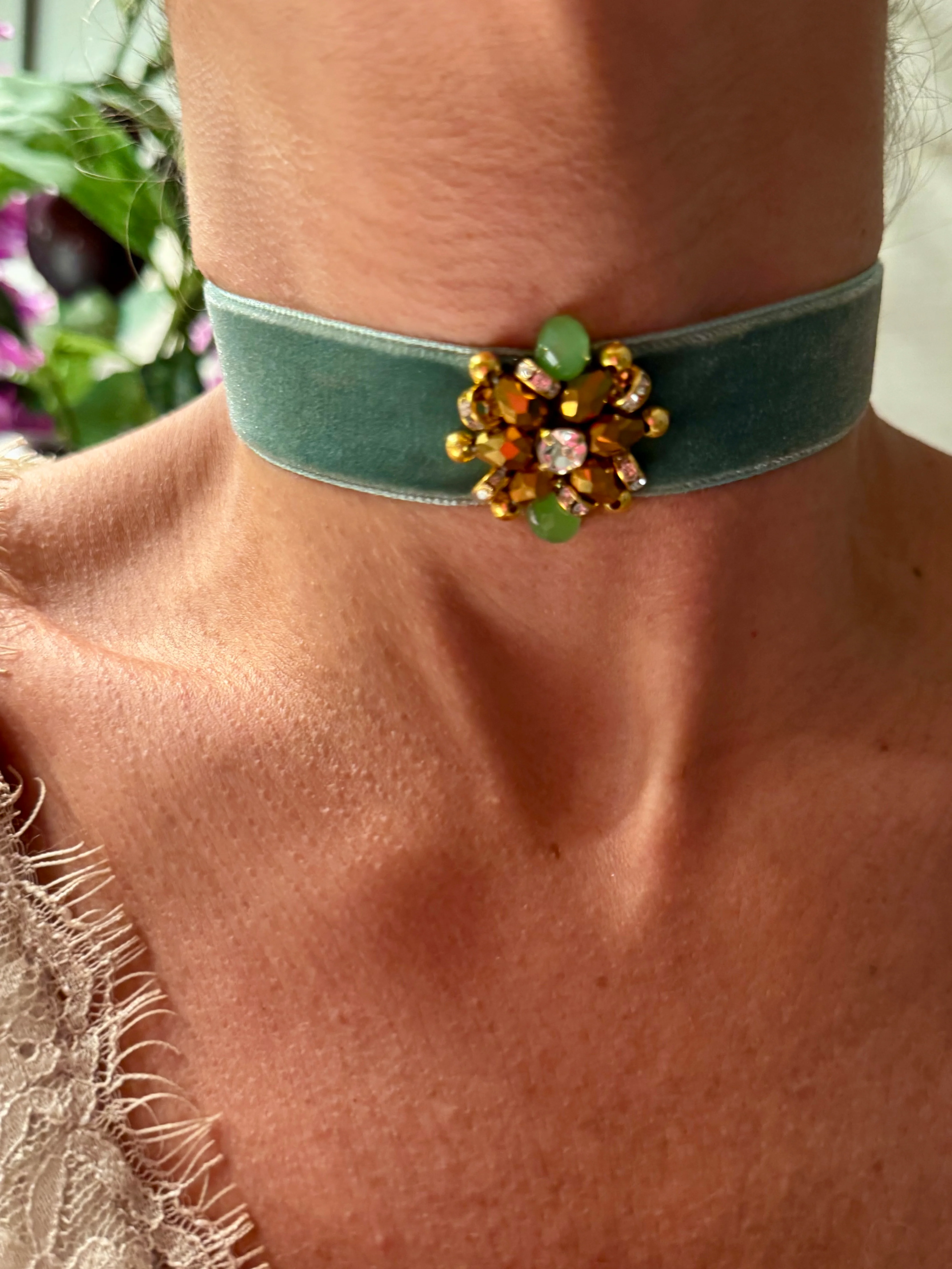 Choker terciopelo verde agua - Image 3