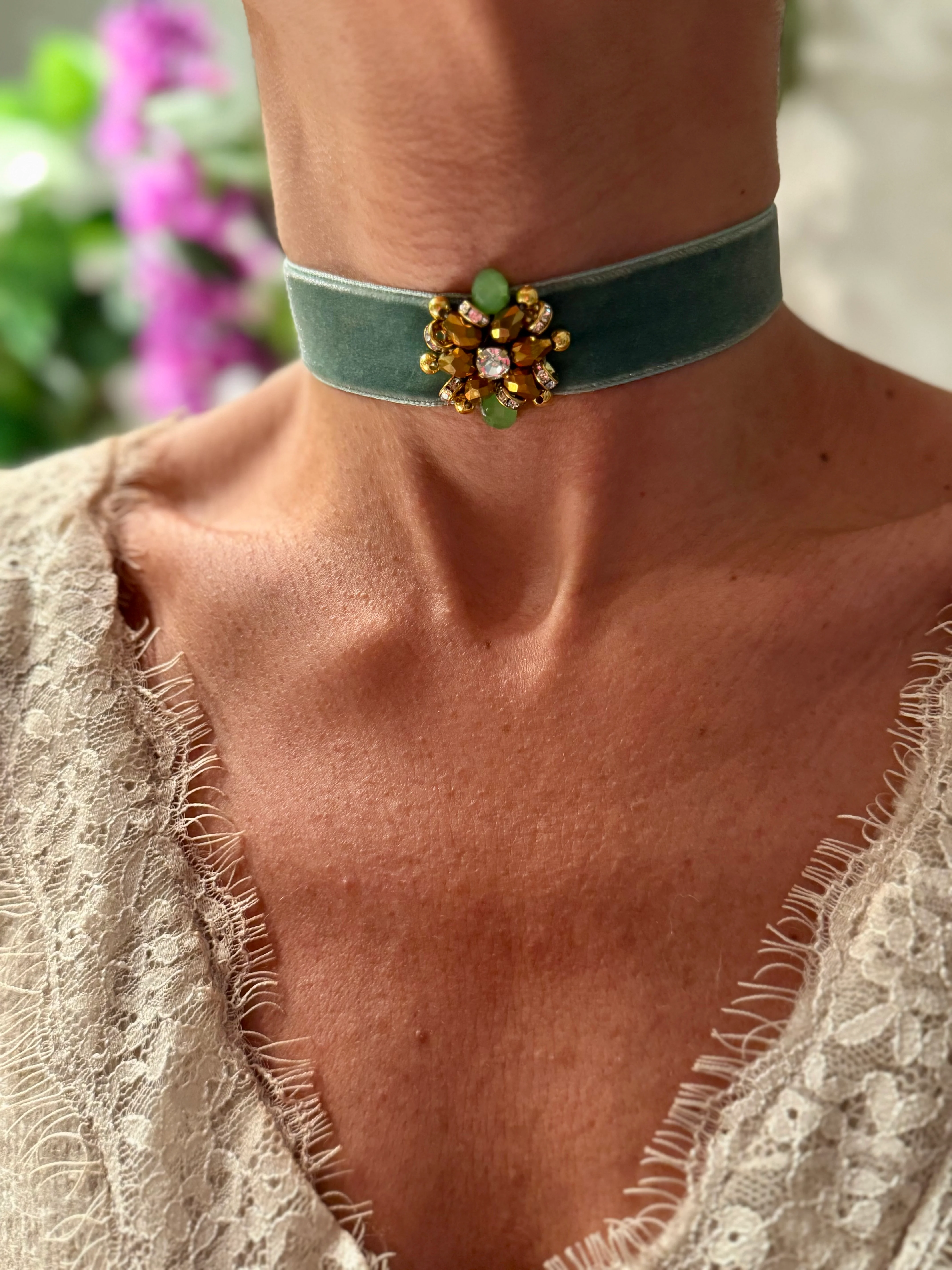 Choker terciopelo verde agua - Image 4