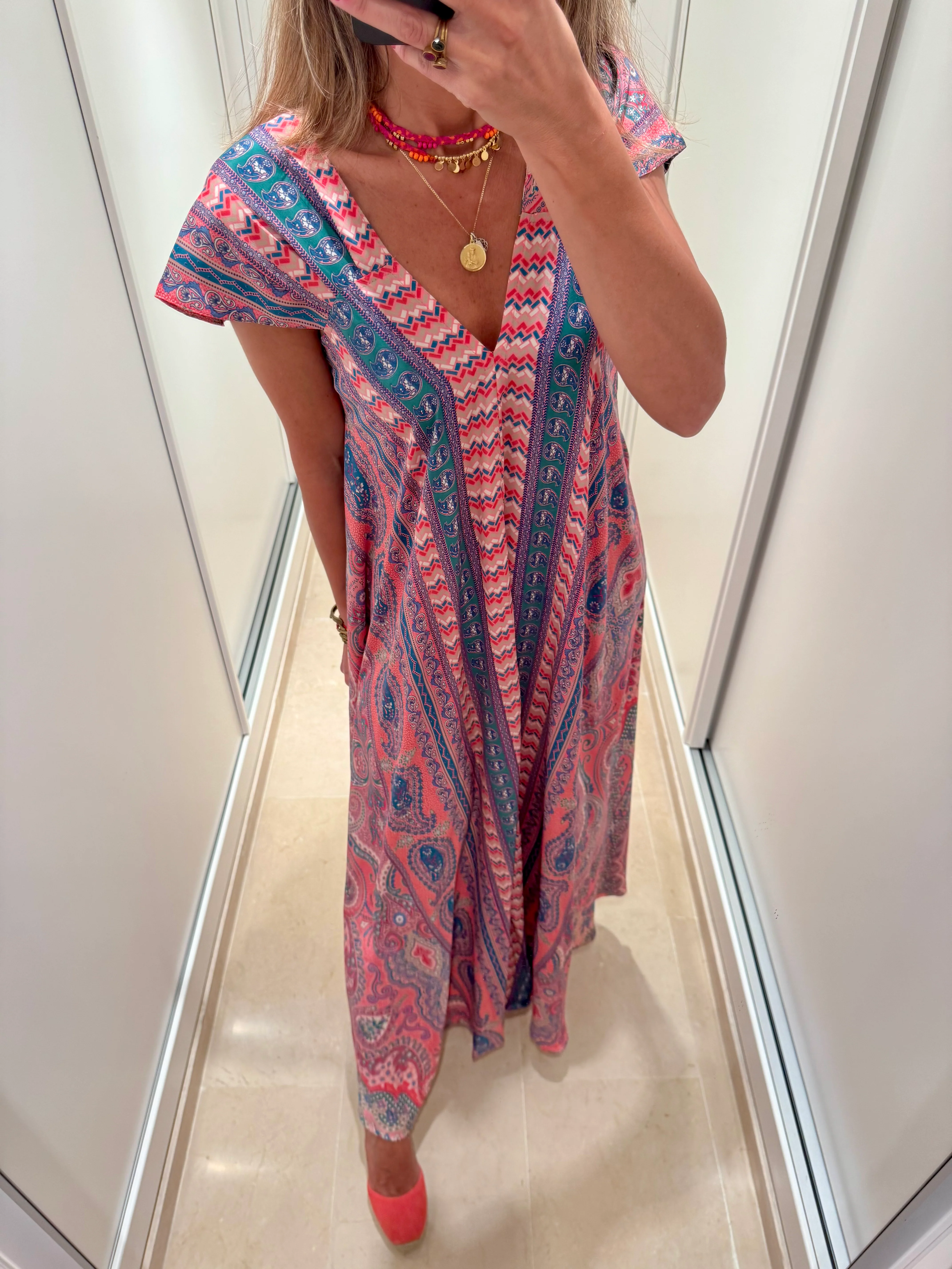 Vestido anchito cachemir rosa y verde - Image 3