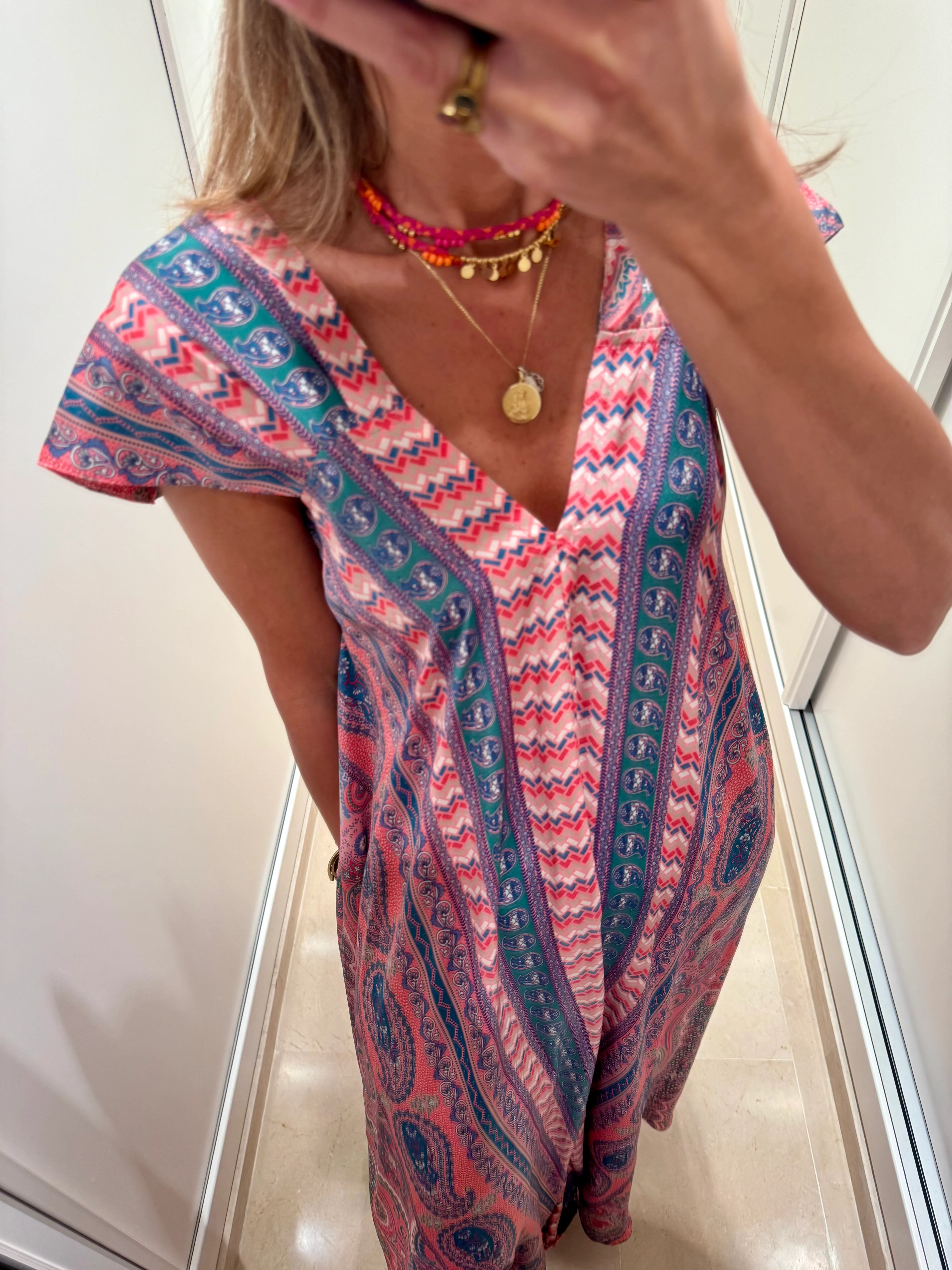 Vestido anchito cachemir rosa y verde - Image 4